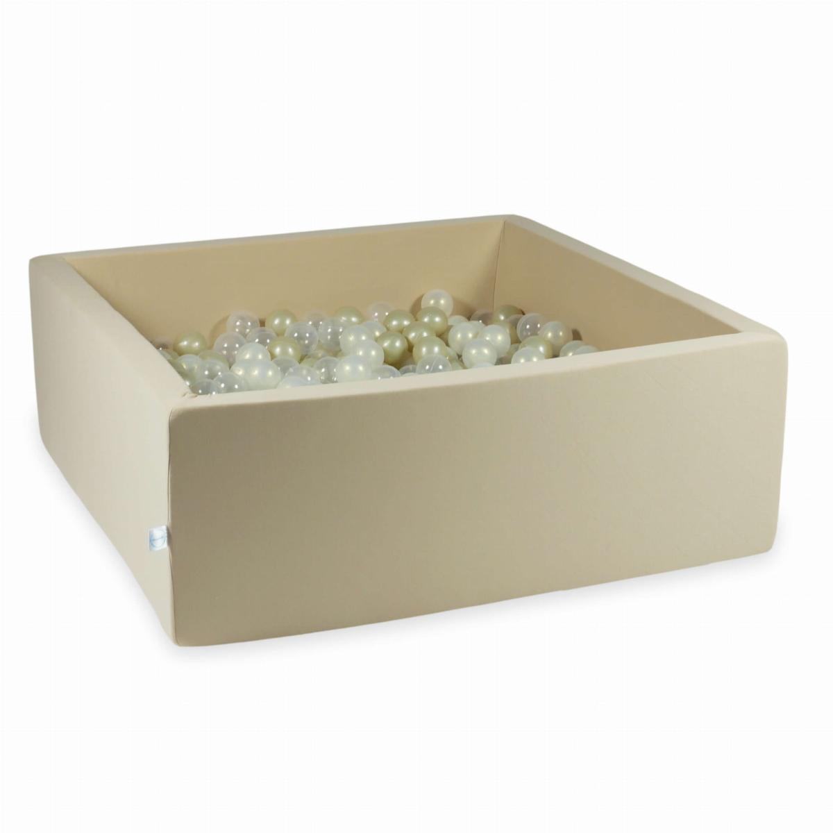 Ball Pit 110x110x40 beige with balls 600 pcs: transparent, light gold, mermaid effect