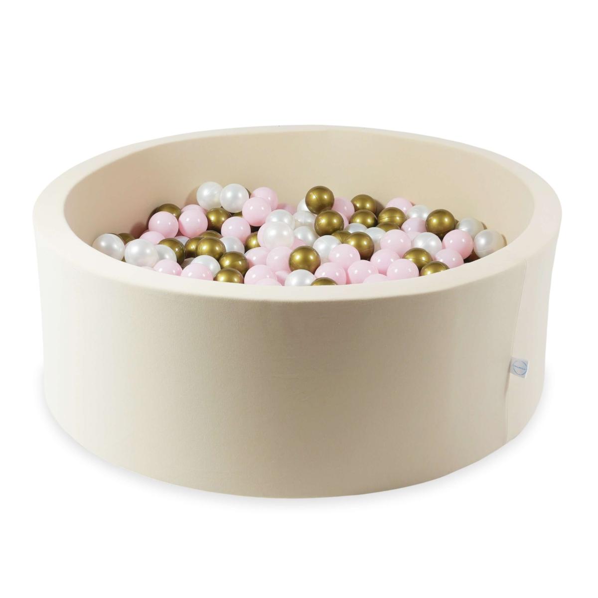 Bällebad 110x40 beige mit Bällen 500 Stück: perle, hellrosa, altes gold