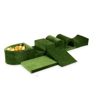 Największy piankowy plac zabaw z basenem micro Velvet Soft Oliwkowy + 100 piłek: beżowe, złote, stare złoto