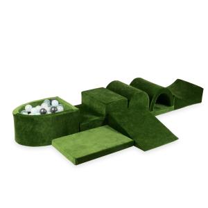 Największy piankowy plac zabaw z basenem micro Velvet Soft Oliwkowy + 100 piłek: przezroczyste, miętowe, metaliczny grafit, opalizujące