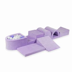 Największy piankowy plac zabaw z basenem micro Velvet Soft Fioletowy + 100 piłek: białe, perłowe, wrzosowe