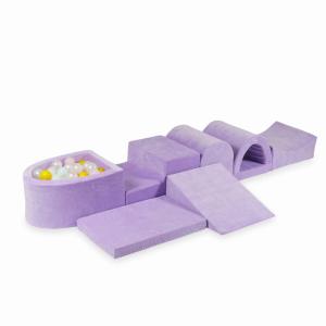 Największy piankowy plac zabaw z basenem micro Velvet Soft Fioletowy + 100 piłek: perłowe, jasnoróżowe, żółte, jasnomiętowe