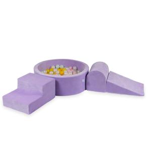Piankowy plac zabaw z basenem okrągłym 90x30 Velvet Soft Fioletowy + 200 piłek: perłowe, jasnoróżowe, żółte, jasnomiętowe