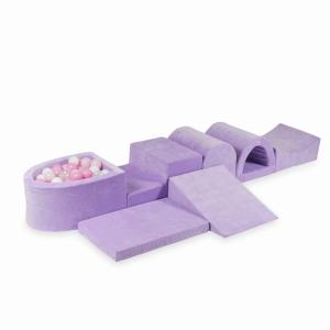 Największy piankowy plac zabaw z basenem micro Velvet Soft Fioletowy + 100 piłek: przezroczyste, białe, jasnoróżowe, pudrowo różowe