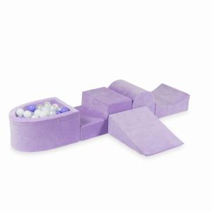 Piankowy plac zabaw z górką i z basenem micro Velvet Soft Fioletowy + 100 piłek: białe, perłowe, wrzosowe