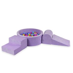Piankowy plac zabaw z basenem okrągłym 90x30 Velvet Soft Fioletowy + 200 piłek: różowe, wrzosowe, żółte, jasnobłękitne, opalizujące