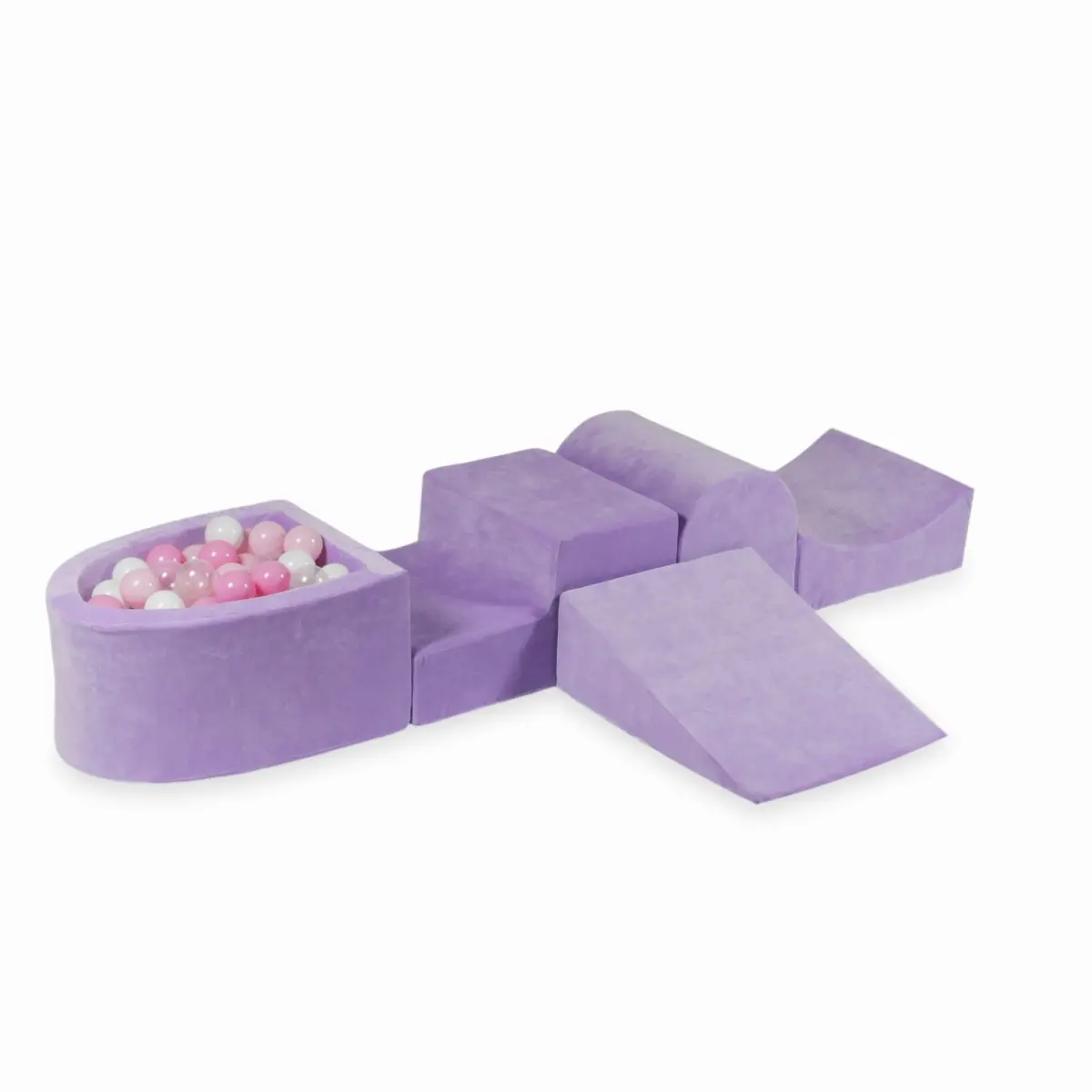 Piankowy plac zabaw z górką i z basenem micro Velvet Soft Fioletowy + 100 piłek: przezroczyste, białe, jasnoróżowe, pudrowo różowe