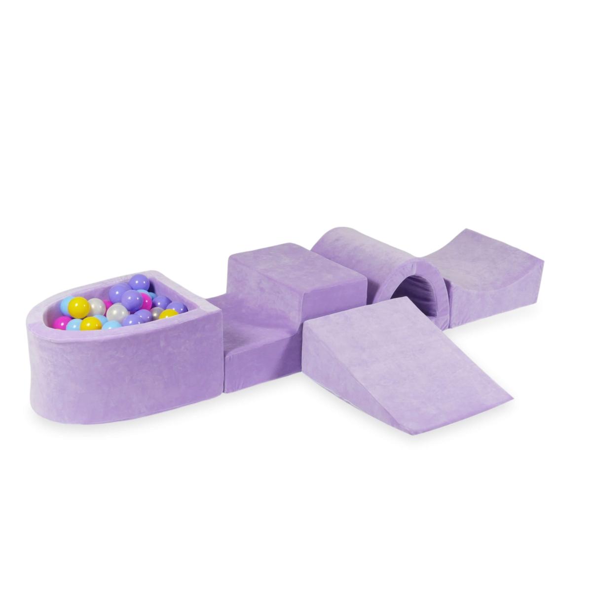 Piankowy plac zabaw z mostkiem i z basenem micro Velvet Soft Fioletowy + 100 piłek: różowe, wrzosowe, żółte, jasnobłękitne, opalizujące
