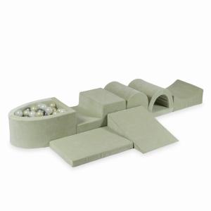 Największy piankowy plac zabaw z basenem micro Velvet Soft Jasnomiętowy + 100 piłek: jasnozłote, opalizujące, srebrne