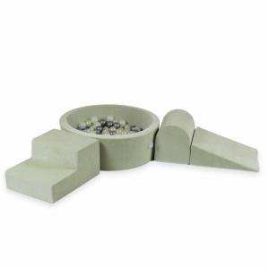Piankowy plac zabaw z basenem okrągłym 90x30 Velvet Soft Jasnomiętowy + 200 piłek: jasnozłote, opalizujące, srebrne