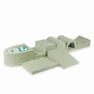 Największy piankowy plac zabaw z basenem micro Velvet Soft Jasnomiętowy + 100 piłek: jasnomiętowe, opalizujące, metaliczny turkus