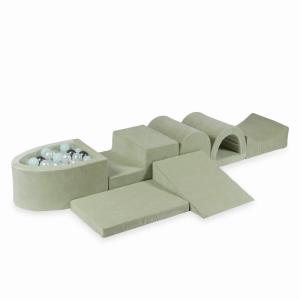 Największy piankowy plac zabaw z basenem micro Velvet Soft Jasnomiętowy + 100 piłek: perłowe, jasnomiętowe, metaliczny grafit