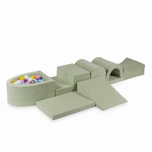 Największy piankowy plac zabaw z basenem micro Velvet Soft Jasnomiętowy + 100 piłek: białe, srebrne, pudrowo różowe, żółte, jasnobłękitne