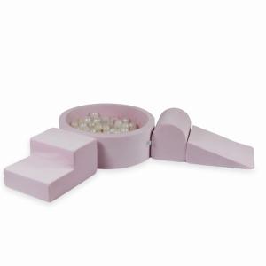 Piankowy plac zabaw z basenem okrągłym 90x30 Velvet Soft Jasnoróżowy + 200 piłek: przezroczyste, perłowe, opalizujące