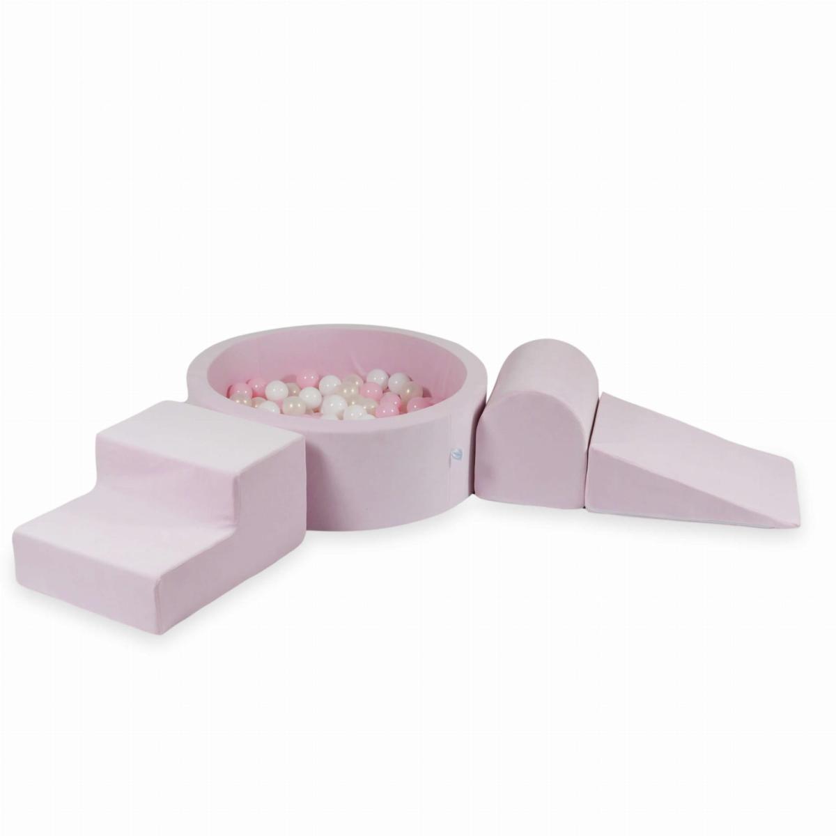 Piankowy plac zabaw z basenem okrągłym 90x30 Velvet Soft Jasnoróżowy + 200 piłek: białe, jasnoróżowe, opalizujące