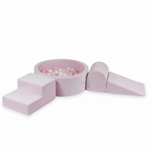 Piankowy plac zabaw z basenem okrągłym 90x30 Velvet Soft Jasnoróżowy + 200 piłek: białe, jasnoróżowe, opalizujące