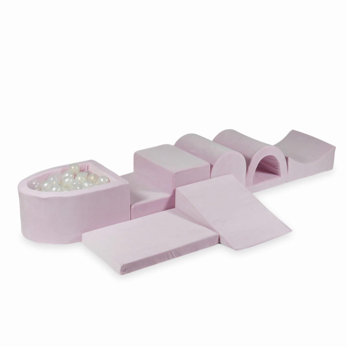 Największy piankowy plac zabaw z basenem micro Velvet Soft Jasnoróżowy + 100 piłek: przezroczyste, perłowe, opalizujące