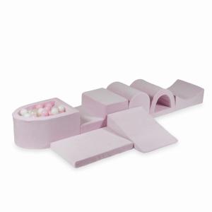 Największy piankowy plac zabaw z basenem micro Velvet Soft Jasnoróżowy + 100 piłek: białe, jasnoróżowe, opalizujące