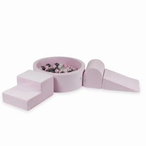 Piankowy plac zabaw z basenem okrągłym 90x30 Velvet Soft Jasnoróżowy + 200 piłek: perłowe, jasnoróżowe, metaliczny grafit