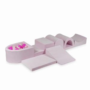 Największy piankowy plac zabaw z basenem micro Velvet Soft Jasnoróżowy + 100 piłek: przezroczyste, opalizujące, jasnoróżowe, różowe