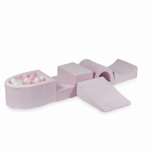 Piankowy plac zabaw z mostkiem i z basenem micro Velvet Soft Jasnoróżowy + 100 piłek: białe, jasnoróżowe, opalizujące