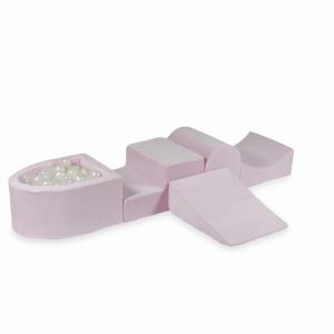 Piankowy plac zabaw z górką i z basenem micro Velvet Soft Jasnoróżowy + 100 piłek: przezroczyste, perłowe, opalizujące