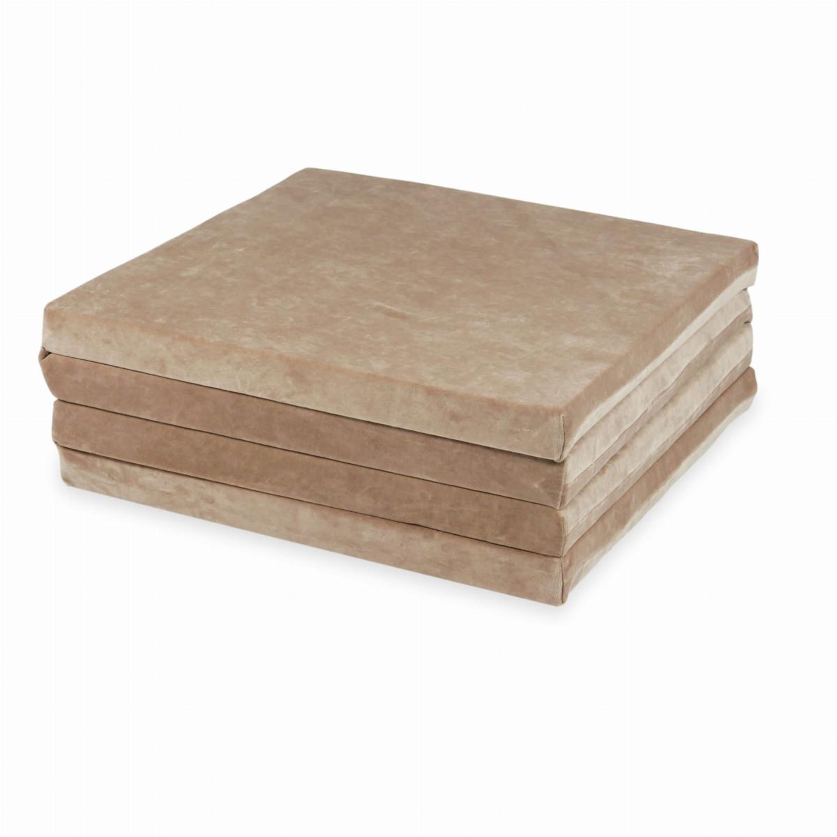 Play mat 120x120cm for children, square foldable, Velvet Soft Dark Beige