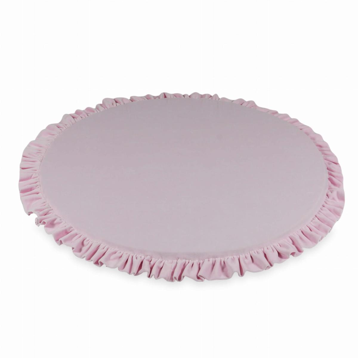 Play mat 100cm for children, round with a frill, Velvet Soft Light Pink