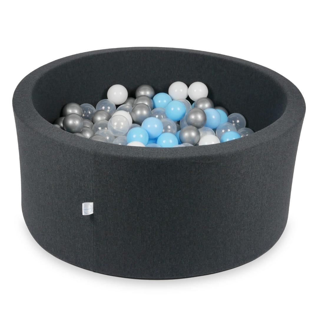 Ball Pit 90x40cm graphite with balls 300pcs: baby blue, silver, transparent, white