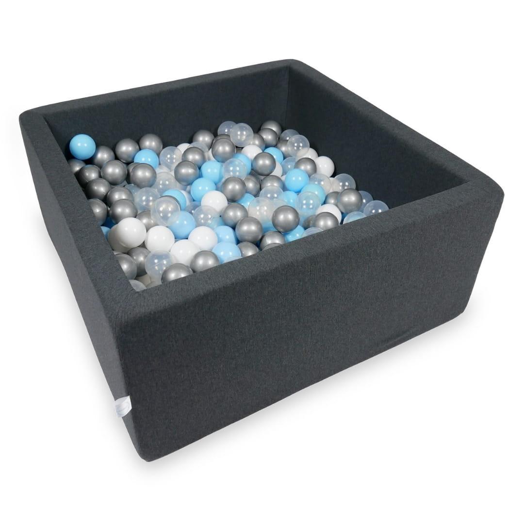 Ball Pit 90x90x40cm graphite with balls 400pcs: baby blue, silver, transparent, white