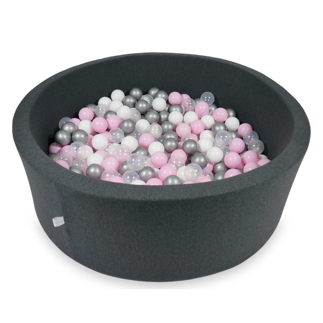 Ball Pit 110x40cm graphite with balls 500pcs: baby pink, white, silver, transparent
