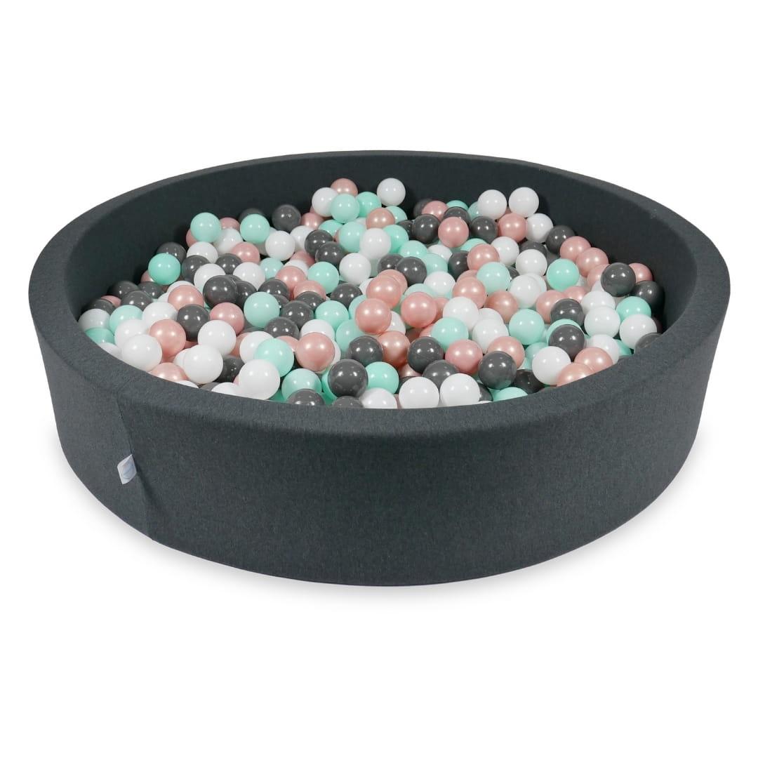 Suchy basen 130x30cm grafitowy z piłeczkami 600szt: białe, różowozłote, jasnomiętowe, grafitowe