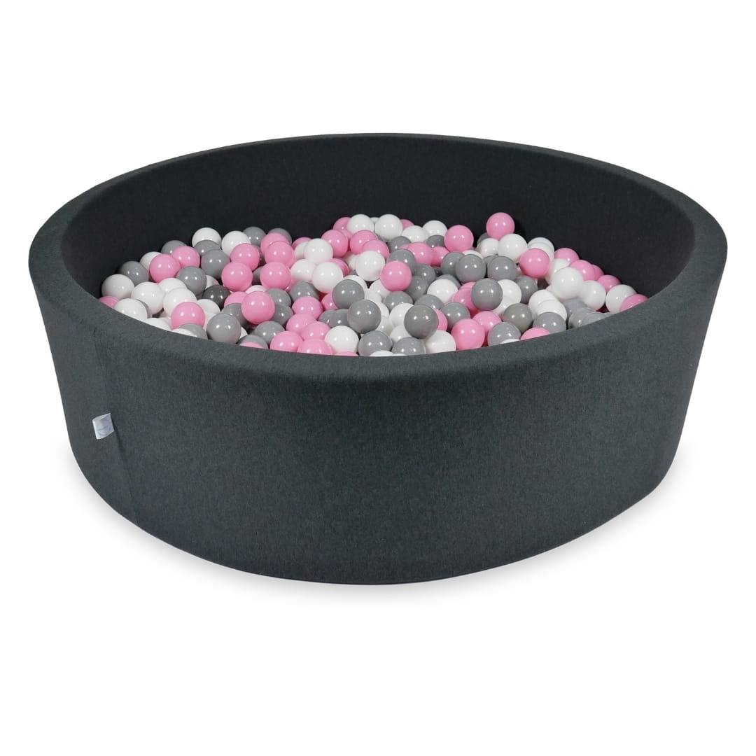 Suchy basen 130x40cm grafitowy z piłeczkami 700szt: pudrowo różowe, szare, białe