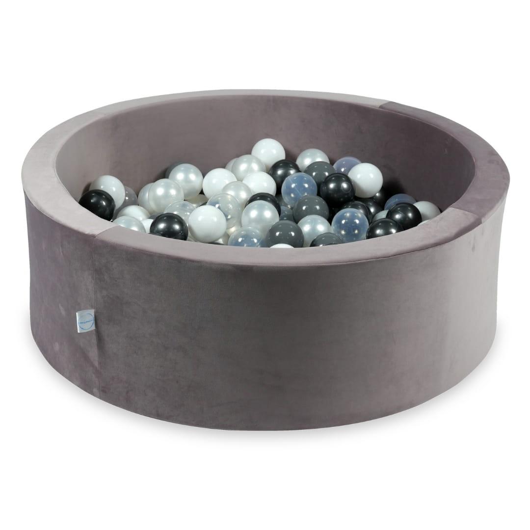 Ball Pit with balls 200pcs 90x30 velvet lilac: pearl, gray, white, transparent, metallic graphite