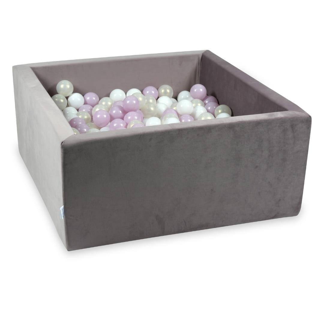 Ball Pit with balls 400pcs 90x90x40 velvet lilac: white, baby pink pearl, mermaid effect