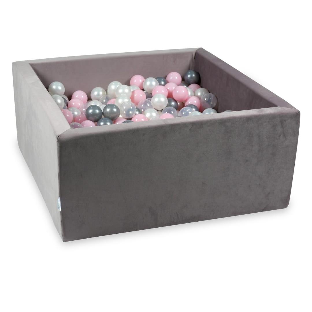 Ball Pit with balls 400pcs 90x90x40 velvet lilac: pearl, transparent, silver, baby pink