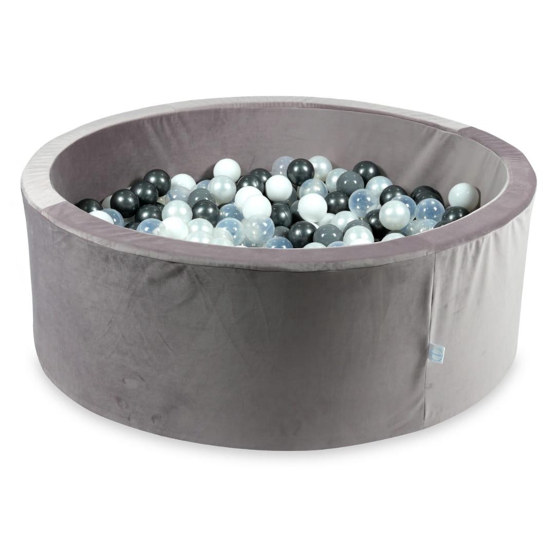 Suchy basen z piłeczkami 500 sztuk 110x40 Velvet lila: perłowe, szare, białe, przezroczyste, metaliczny grafit