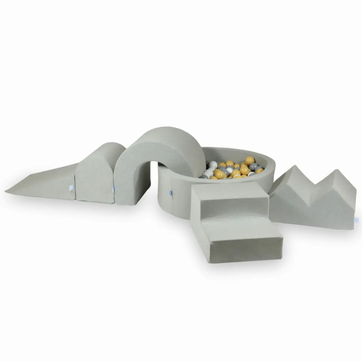 Foam playset with round pool 90x30 Light Gray + 5 elements + 200 balls: white, gray, beige