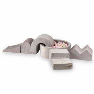 Piankowy plac zabaw z basenem okrągłym 90x30 Velvet Lila + 5 elementów + 200 piłek: jasnoróżowe, jasnozłote