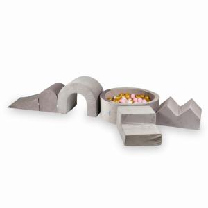 Piankowy plac zabaw z basenem okrągłym 90x30 Velvet Lila + 5 elementów + 200 piłek: perłowe, jasnoróżowe, złote