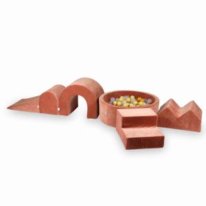 Piankowy plac zabaw z basenem okrągłym 90x30 Velvet Soft Canyon Clay + 5 elementów + 200 piłek: przezroczyste, beżowe, złote