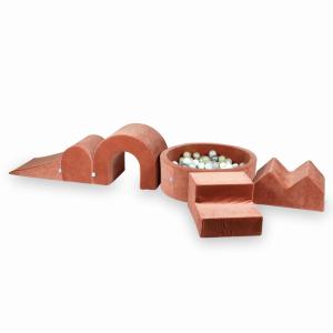 Piankowy plac zabaw z basenem 90x30 Velvet Soft Canyon Clay + 5 elementów + 200 piłek: przezroczyste, białe, perłowe, srebrne, jasnozłote