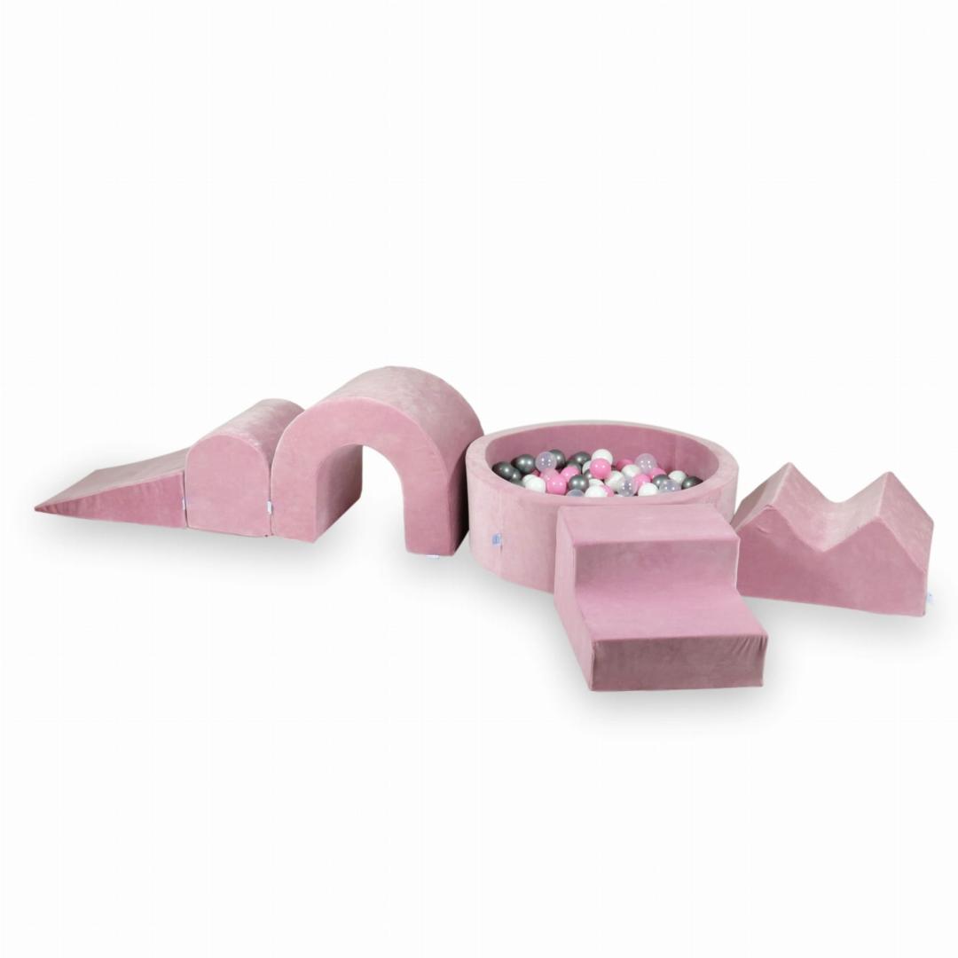 tp543-mimii-piankowy-plac-zabaw-z-basenem-90x30-Velvet-Soft-Różowy+5-elementów+200-piłek-przezroczyste-białe-srebrne-pudrowy róż2.jpeg