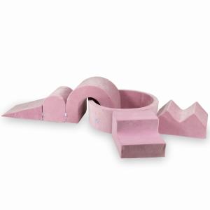 Piankowy plac zabaw z basenem okrągłym 90x30 Velvet Soft Różowy + 5 elementów bez piłek
