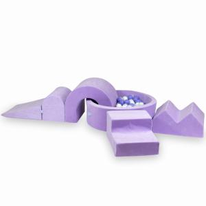 Piankowy plac zabaw z basenem okrągłym 90x30 Velvet Soft Fioletowy + 5 elementów + 200 piłek: białe, perłowe, wrzosowe