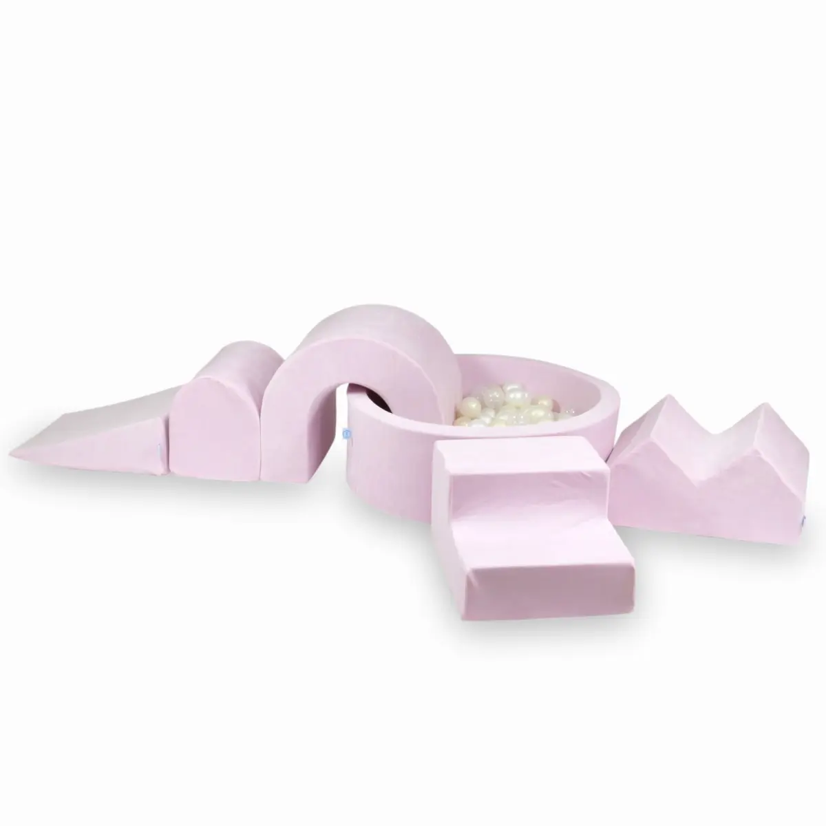 Piankowy plac zabaw z basenem okrągłym 90x30 Velvet Soft Jasnoróżowy + 5 elementów + 200 piłek: przezroczyste, perłowe, opalizujące