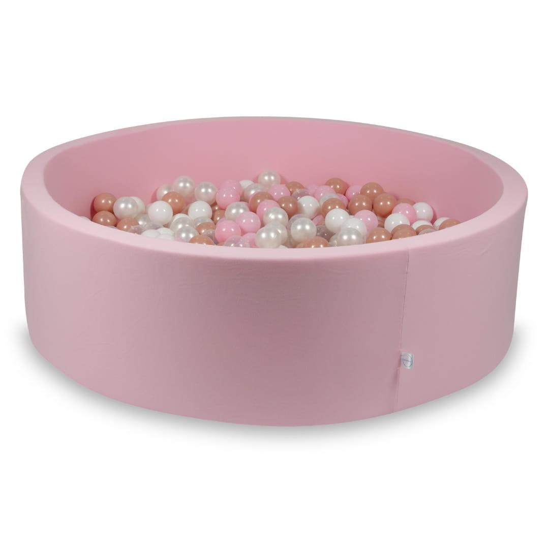Suchy basen pudrowy róż 130x40 z piłeczkami 700 sztuk: przezroczyste, białe, perłowe, jasnoróżowe, różowozłote