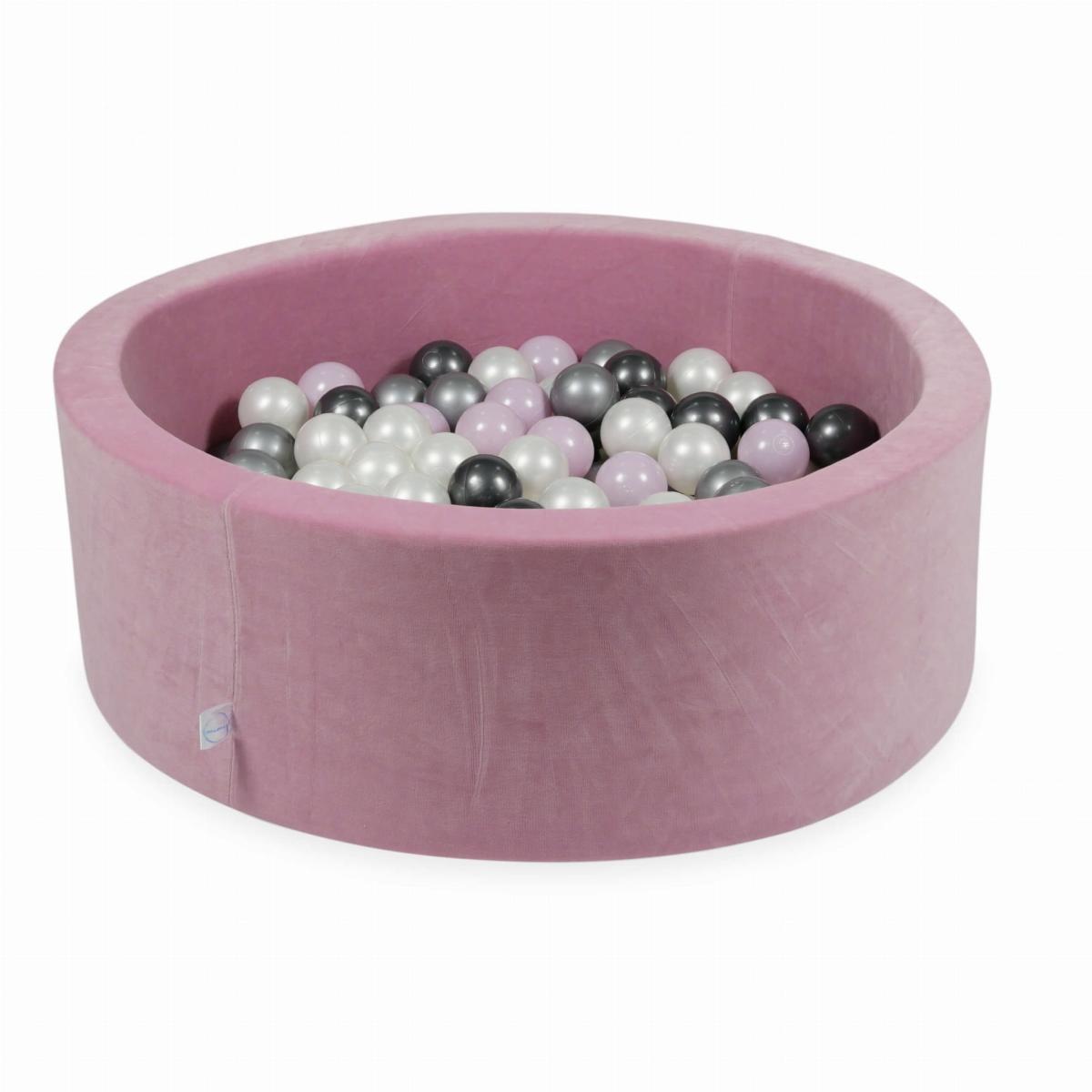 Ball Pit 90x30cm Velvet Soft Rose with balls 200pcs: baby pink pearl, silver, metallic graphite, pearl