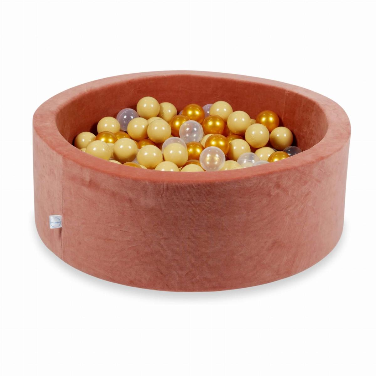 Ball Pit 90x30cm Velvet Soft Canyon Clay with balls 200pcs: gold, beige, transparent