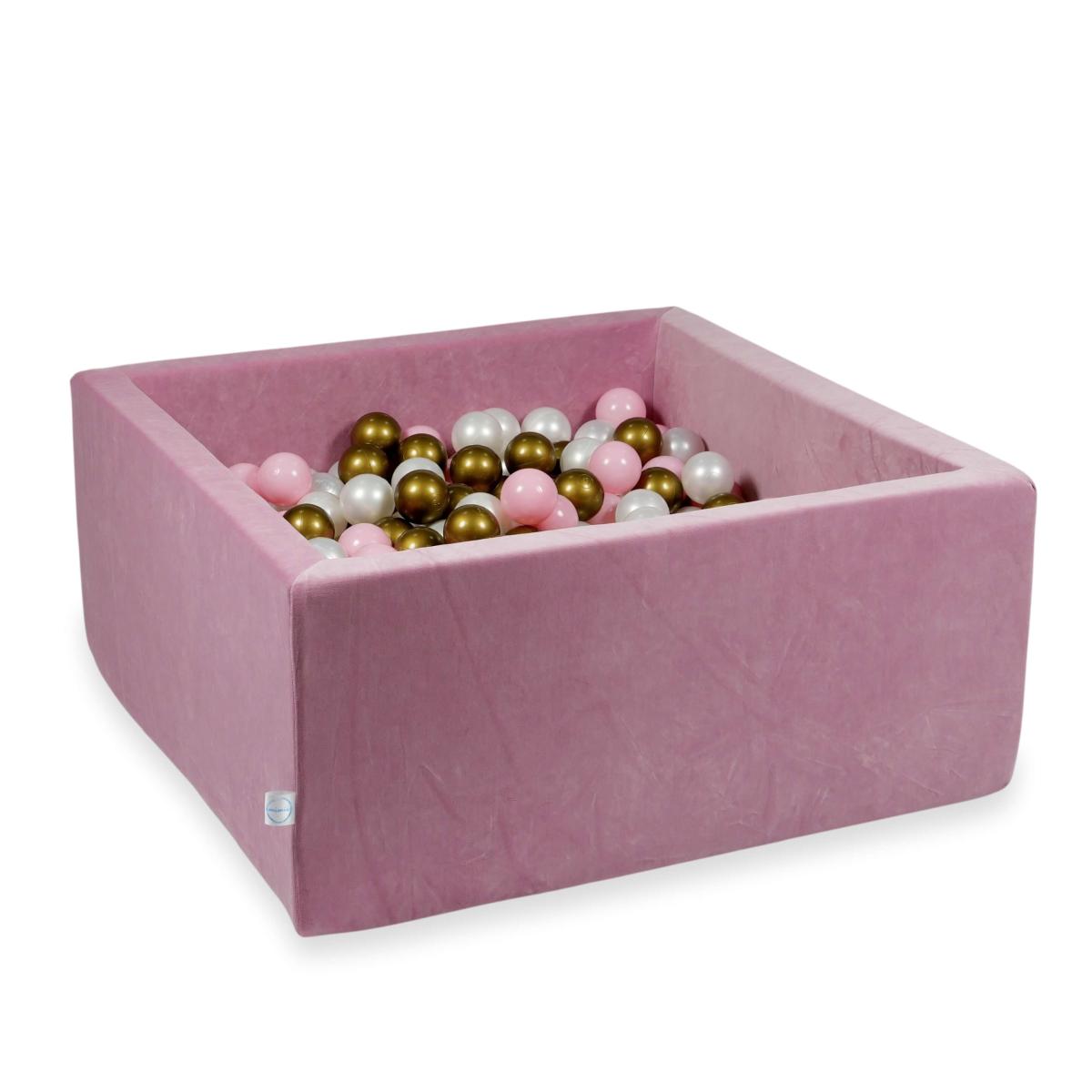 Bällebad 90x90x40cm Velvet Soft Fuchsia mit Bällen 400 stück: perle, altes gold, hellrosa